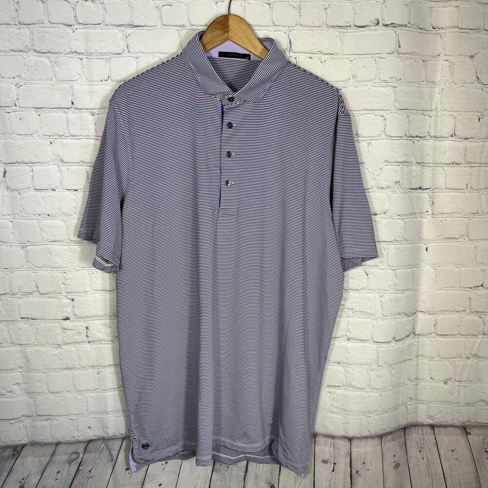 Greyson Polo Shirt Mens XL Purple Golf Short Sleeve Striped Performance Stretch‎